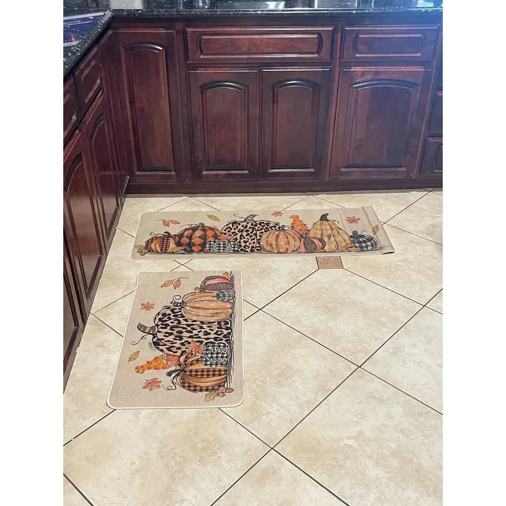 Fall Pumpkin Kitchen Mat Thanksgiving Kitchen Rugs Set of 2,